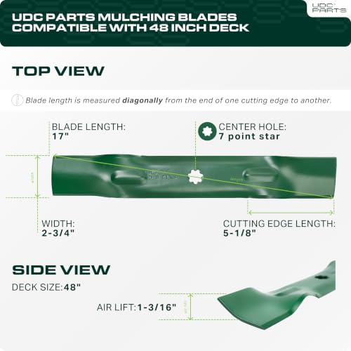 UDC Parts GY20852 Mower Blades Replacement for John Deere 48 Inch D140 E140 - size: 17" - 7 pt star