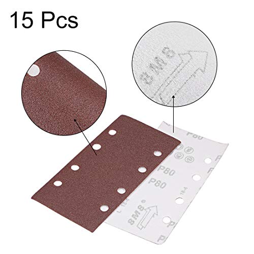 uxcell 80 Grit 1/3 Sanding Sheet Sander Sandpaper Hook and Loop Pads 8 Hole 15pcs - style: 80 Grit