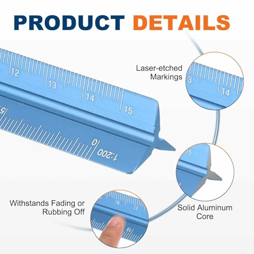 HARFINGTON Architectural Scale Ruler 7" Metric Aluminum Alloy Large Blue - color: Blue, size: 7 Inch