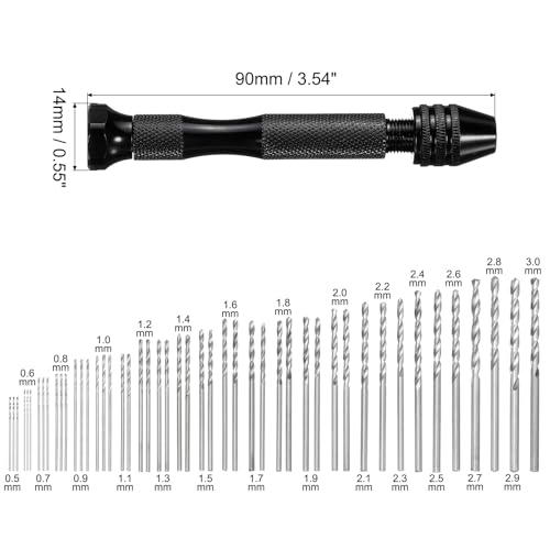 Generic 49pcs Pin Vise Drill Bit Set, 0.5mm-3.0mm Micro Mini Twist Drill Bits Set 48pcs, Precision Pin Vise Rotary Hand Tools, for Metal Wood Plastic Model DIY Making
