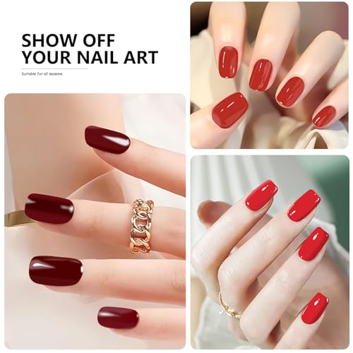 224PCS/16 Sheets Nail Polish Strips - Red Solid Color Gel Nail Stickers Full Nail Wraps UV Free | Easy to Stick | Adhesive Sticker Nails for Women with 1 File, 1 Cuticle Stick