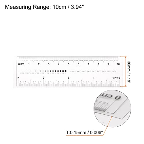 HARFINGTON Film Flexible Ruler, 4 Inch, 0.1mm Scale, PET Plastic Covered, Folding, Transparent