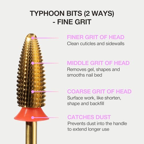 Curacoro Nail Drill Bits 3/32'' Typhoon Bits, 2 Way, Carbide Bit (Fine) - color: Yellow Titanium - Typhoon Bit, size: Fine