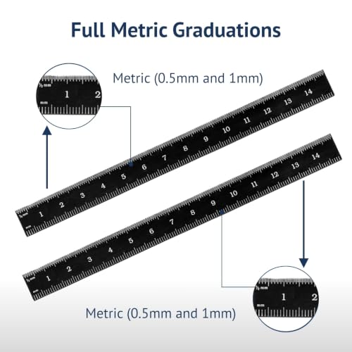 PEC Tools Metric Metal Ruler, 15CM, Made in USA - color: Black Chrome-Rigid, size: 150mm