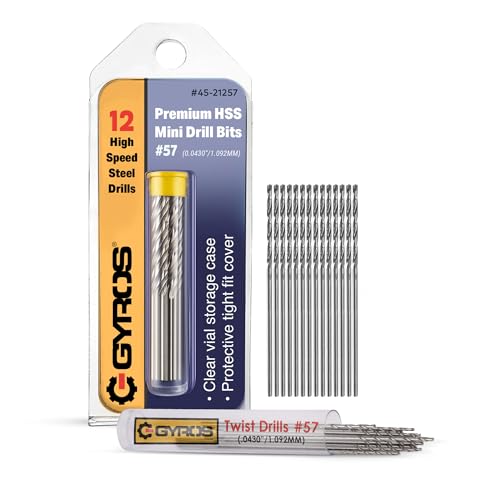 GYROS 12 PCS #57 Micro Drill Bit Set – Small Drill Bits for Jewelry, Plastic, Resin, & Soft Metal – High-Speed Steel Wire Gauge Mini Twist Drill Bit Set for Pin Vise Hand Drill & Rotary Tool - size: #57 (.0430”/1.092MM)