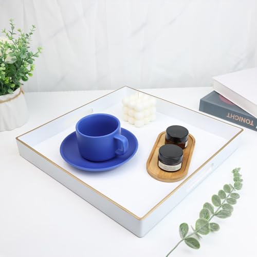 Spsyrine Decorative Tray, 13" Plastic Square Coffee Table Tray with Handles for Living Room, Ottoman, Bathroom Decor - color: Sl005r