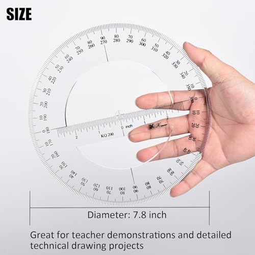 SEIWEI 360 Degree Protractor, 7.8 Inch Math Circle Ruler, Clear Plastic Angle Measurement Tool with Accurate Scale, Round Protractor for Kids Geometry, Engineering, Drafting, School & Office - size: 7.8 Inch / 20 cm