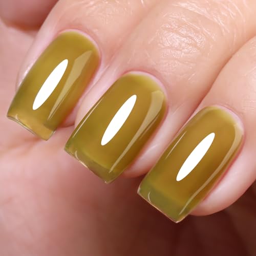 Olive Green Jelly Gel Nail Polish, Army Green Sheer Translucent UV Gel Polish for Nail Art Soak off UV Led 10ML - color: Jelly-Olive Green