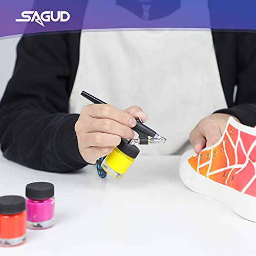 SAGUD 10pcs Glass Airbrush Bottles Kit 18cc (2/3 Ounce) Airbrush jar with 10pcs Adapter Cap Covers Set and 60° Down Angle Adaptor Lid,Fits Single Action Siphon Feed Airbrushes