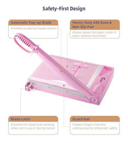 Firbon 12 Inch Guillotine Paper Cutter, Heavy-Duty Paper Trimmers, Pink - color: Pink
