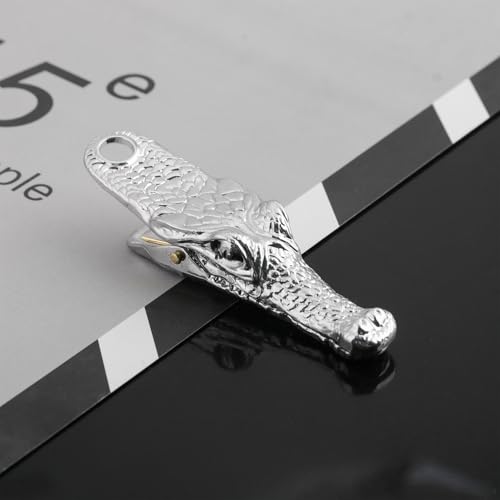 Vintage Crocodile Head Journal Clip - 3.4 Inch Heavy Duty Alligator Metal Book Clip Pin, Solid Decorative Bookmark Paper Organizer Notebook Holder Planner for Home Office Desk - color: Silver Clip