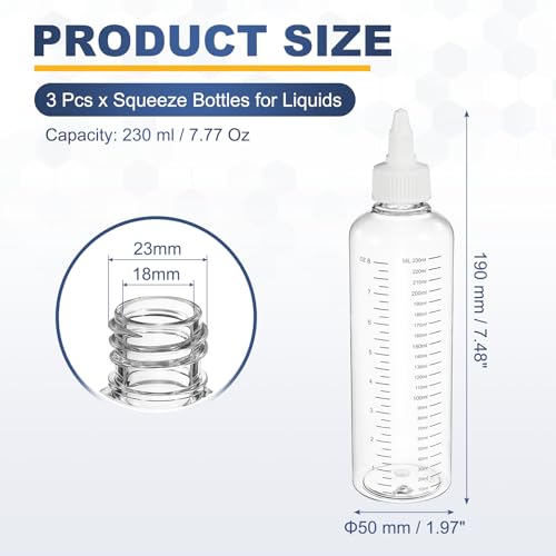 PATIKIL 230ml 8oz,3 Pcs Plastic Squeeze Dispensing Bottle,Transparent,White - color: Transparent/White, size: 230 ml (Pack of 3)
