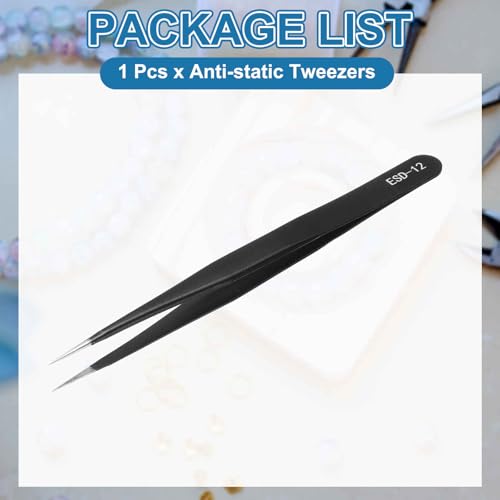 HARFINGTON 5.31" Long ESD-12 Anti-static Straight Pointed Tip Tweezers Edge - size: 5.31"（ESD-12)