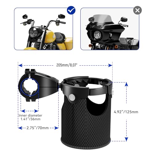 LEXIN C3 Motorcycle Cup Holder, Mount for 7/8"-1 1/4" Handlebars, Black - color: C3 Black