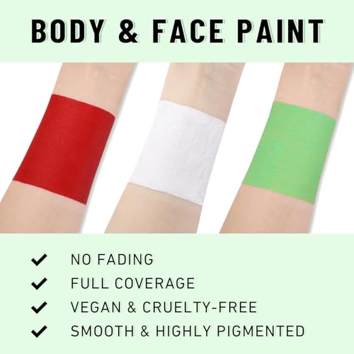 BADCOLOR 3PCS Red White Light Green Halloween Makeup Accessories, Full-Coverage Hypoallergenic Facepaint Kit for Witch Zombie Monster Vampire Skeleton Costume Party - color: 3PCS Red & White & Light Green