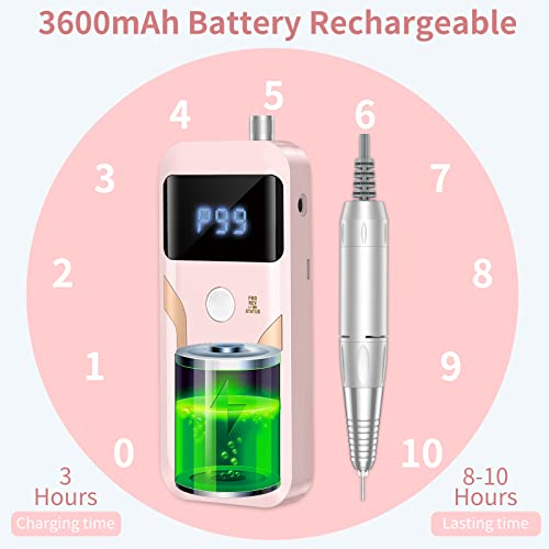 MOCOWIND Portable Nail Drill Professional 35000 RPM, Electric Nail E File - color: Pink