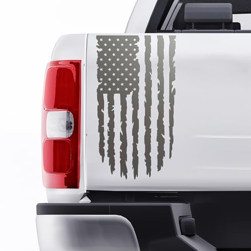 GRITKULTURE Distressed American Flag Vinyl Decal 2 Pack for Trucks, Tailgate, Cars, Windows Compatible with Most Pickup Trucks EUA Flag - Rear Graphic USA, US Flag Car Sticker (Metallic Grey) - color: Reflective Blue