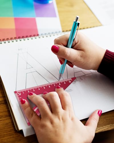 Honagu Triangular Ruler Set, 4 Pieces Aluminum Alloy Ruler, Metal Drafting Ruler, Geometric Protractor for Students,Teacher, Draftsmen, Engineers,Gift Stocking Stuffers for Kids (20cm/7.87inches, Red) - color: Red, size: 20cm