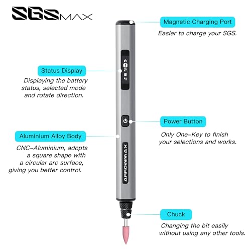 AM ARROWMAX Smart Engraving Pen, HollowCup Motor, 42 Bits with Aluminum Case, OLED, Magnetic Charge, Mini Electric Engraving Tool for Metal, Wood, Glass and Plastic (SGS PRO) - color: Grey, size: SGS PRO