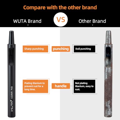 WUTA PVD Coated Leather Hole Punch, High-Carbon Steel Precision Round Punches for Belt & Watch Strap Making, Rust-Resistant Sharp Edge Craft Tools (1pc 12mm Hole Punch) - size: 12mm
