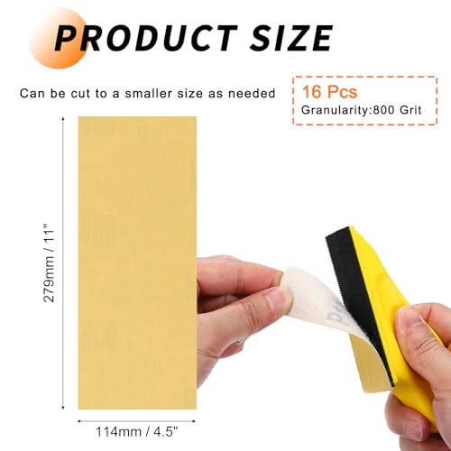 16 Pcs 800 Grit Sandpaper 4.5x11 Inch Sand Paper Alumina Abrasive - size: 4.5 x 11 Inch(800 Grit)