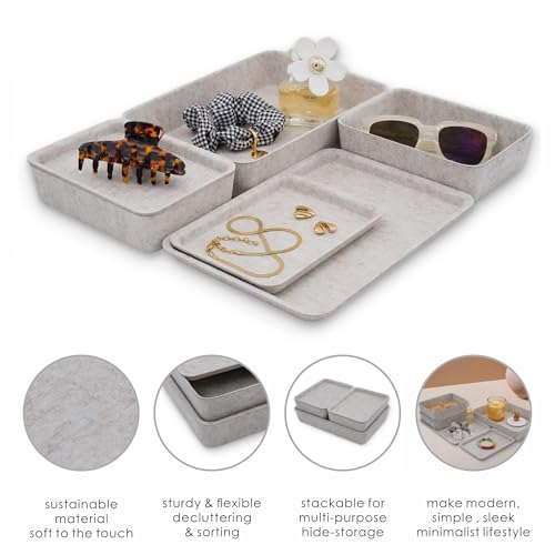 Welaxy Oatmeal Lidded Felt Drawer Organizers 3pc Office Makeup Storage Box - color: Oatmeal