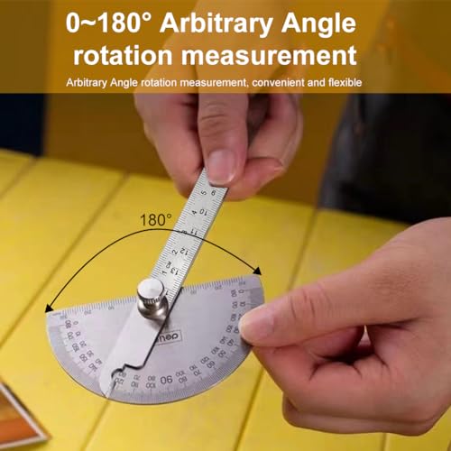 Stainless Steel Round Head Protractor, 0-180 Degree Angle Finder Ruler