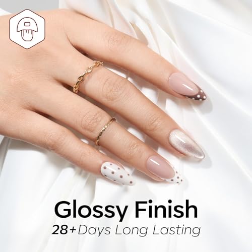 modelones Jelly Gel Nail Polish Set, Hema Free Nude White Brown Cat Eye - color: A A0 Nude Essence