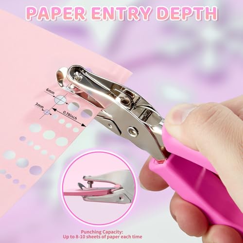 2 Pcs Single Hole Punch, 1/4" and 1/8" Hole Puncher with Pink Soft Grip