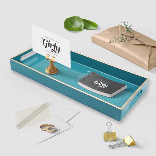 Teal Blue Vanity Tray with Handles, 5.9"*13.7" - color: T1535lb