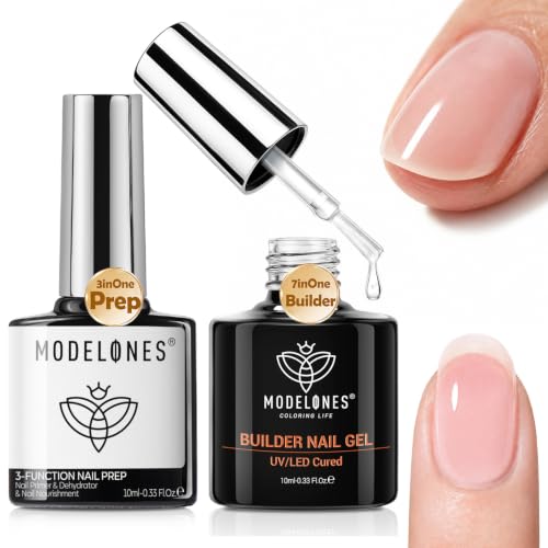 modelones Nail Dehydrator and Primer & Builder Nail Gel Builder Top Coat - color: B-Clear Bulder Nail Prep-2