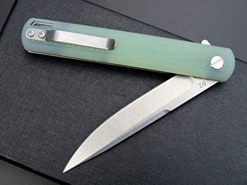 Eafengrow EF16 Folding Knife Flipper Ball Bearing Point D2 Blade G10 Handle with Pocket Clip Everday Carry Pocket Knife Liner Lock Camping Tactical Outdoor Multitool (Jade) - color: jade
