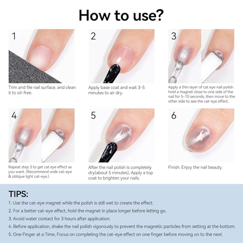 MIZHSE Quick Dry Cat Eye Nail Polish, Silver Magnetic Nail Polish Glossy - color: Cat Eye Silver