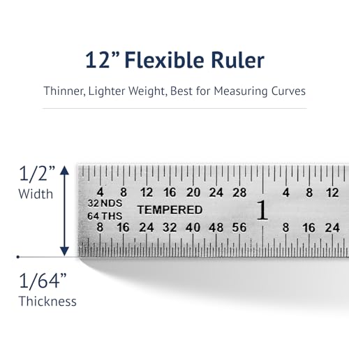 PEC Tools 12 Inch Flexible Metal Rule -5R Graduation, Made in USA - color: Stainless Steel-Flexible, size: 12"