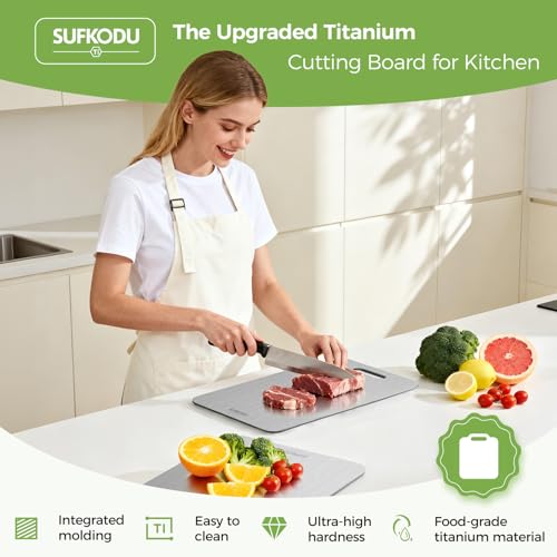 3-Piece Titanium Cutting Board Set, Double-Sided Titanium Chopping Boards for Kitchen, Dishwasher Safe Prep Boards for Meat, Fruits, Vegetables and Raw Cooked Food Separation