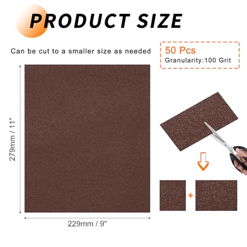 50 Pcs 100 Grit Sandpaper 9 x 11 Inch Sand Paper Alumina Red - size: 100Grit, 9 x 11 Inch