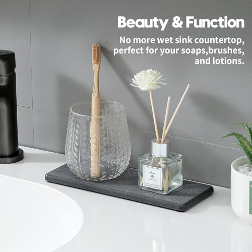 Razborci 2PCS Bathroom Trays, Water Absorbing Diatomite Stone Quick Drying Mat for Kitchen Counter, Dish Rack Soap Dispenser Sponge Holder Caddy Sink Vanity Organizer, Dark Gray Slate,9"x3.5" - color: 2 Pack - Dark Gray, size: 9" x 3.5"