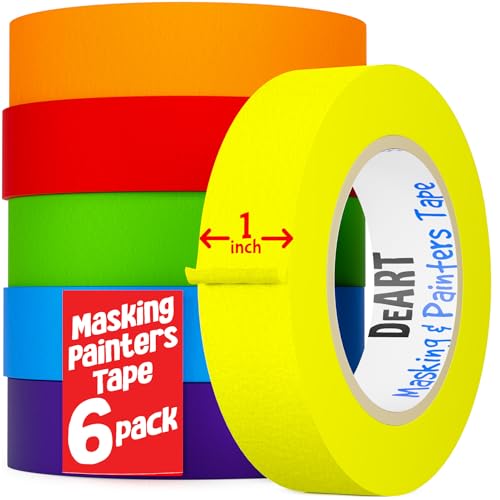 DEART Colored Masking Tape Painters Tape 12, 8 or 6 Pack - 1 or 0.6 Inches for DIY Crafts Arts Supplies, Whiteboard Tape Dry Erase Board Tape for Kids No Residue (6, Large (20 Yd) Multicolor) - size: 1 inch (20 Yd)