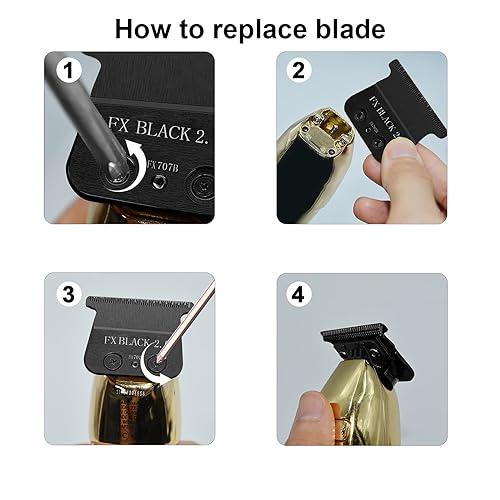 2 Pack 707B Replacement Blade compatible with BaBylissPRO FX787 & FX726 Trimmers,2 Pack DLC Replacement Blades with 4 Guards Set Compatible with BaByliss Trimmer Blades,Black
