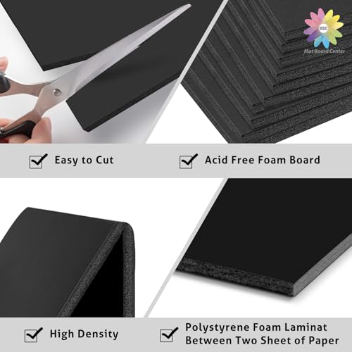 Mat Board Center 24x36 Black Foam Boards Pack of 5, 3/16" Thick - color: Black, size: 24x36