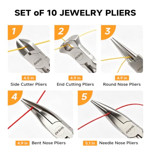 DESHIL 10 Pcs Jewelry Pliers Set for Jewelry Making, Wire Wrapping, Beading