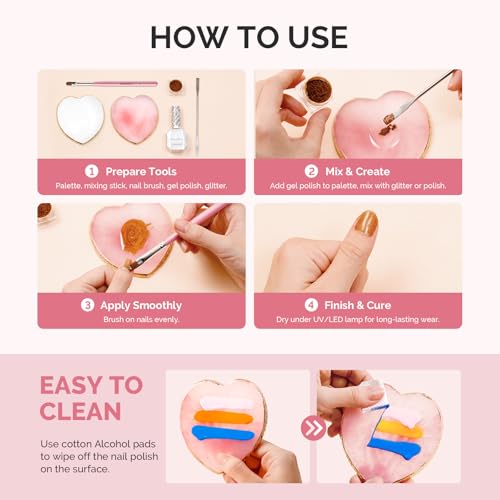 MelodySusie 2Pcs Heart Resin Nail Art Palette with Spatula, Pink & White - size: 2 PCS Heart Shape