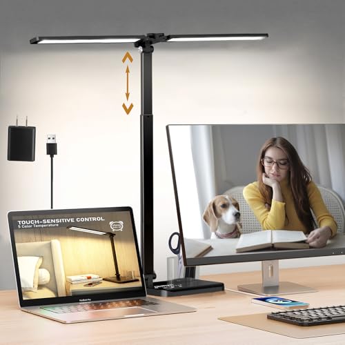 Retractable Dimmable LED Desk Lamp with USB Charging Port Desk Light - color: Pure Black