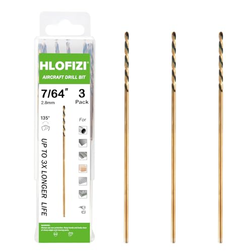 7/64 x 8 Inch Extra Long Drill Bits (3 Pack), Aircraft Drill Bit Black and Gold M2 HSS for Wood, Plastic, Thin Metal Sheet - size: 7/64 in
