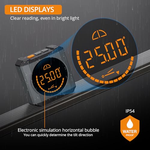 Neoteck Digital Angle Finder LED Rechargeable Level Box Protractor Bevel Gauge Inclinometer with Magnetic Base IP54 Waterproof for Woodworking Home Decoration