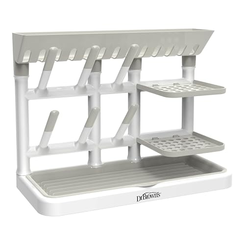 Dr. Brown's Drying Tower, Stand-Up Drying Rack, Countertop Baby Bottle Drying with Organized Storage for Baby Essentials, Space Saving Vertical Rack, Gray/White - size: Countertop, style: Gray/White Stand-Up Drying Rack