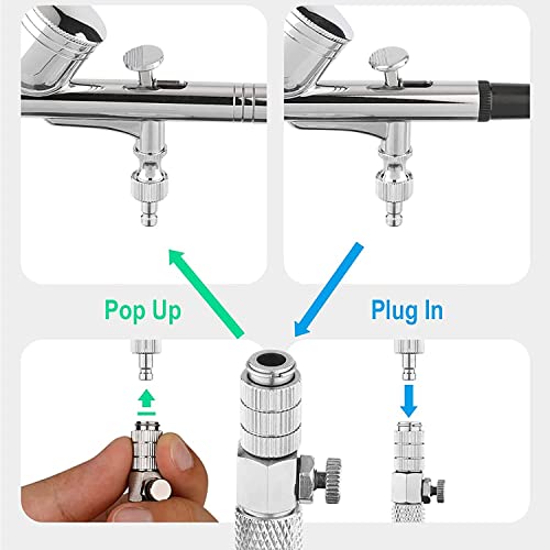 6ft Braided Airbrush Hose Kit, 1/8" 1/4" Adapters & Quick Release