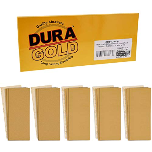 Dura-Gold 1/3 Sheet Gold Sandpaper Sheets, Grits 80, 120, 150, 220 320 4 Ea - size: Variety Grit