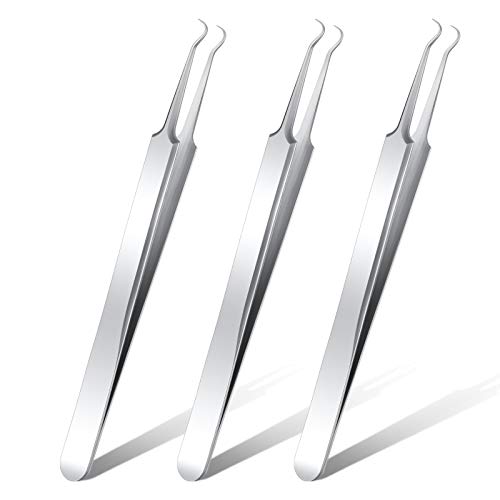 Honoson 3 Pcs Blackhead Tweezers Stainless Steel Tip Tool, Silver - color: Silver