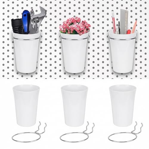 Pegboard Cups With Loops 6 Pack Peg Board Organizer Pencill Holders (White) - color: White